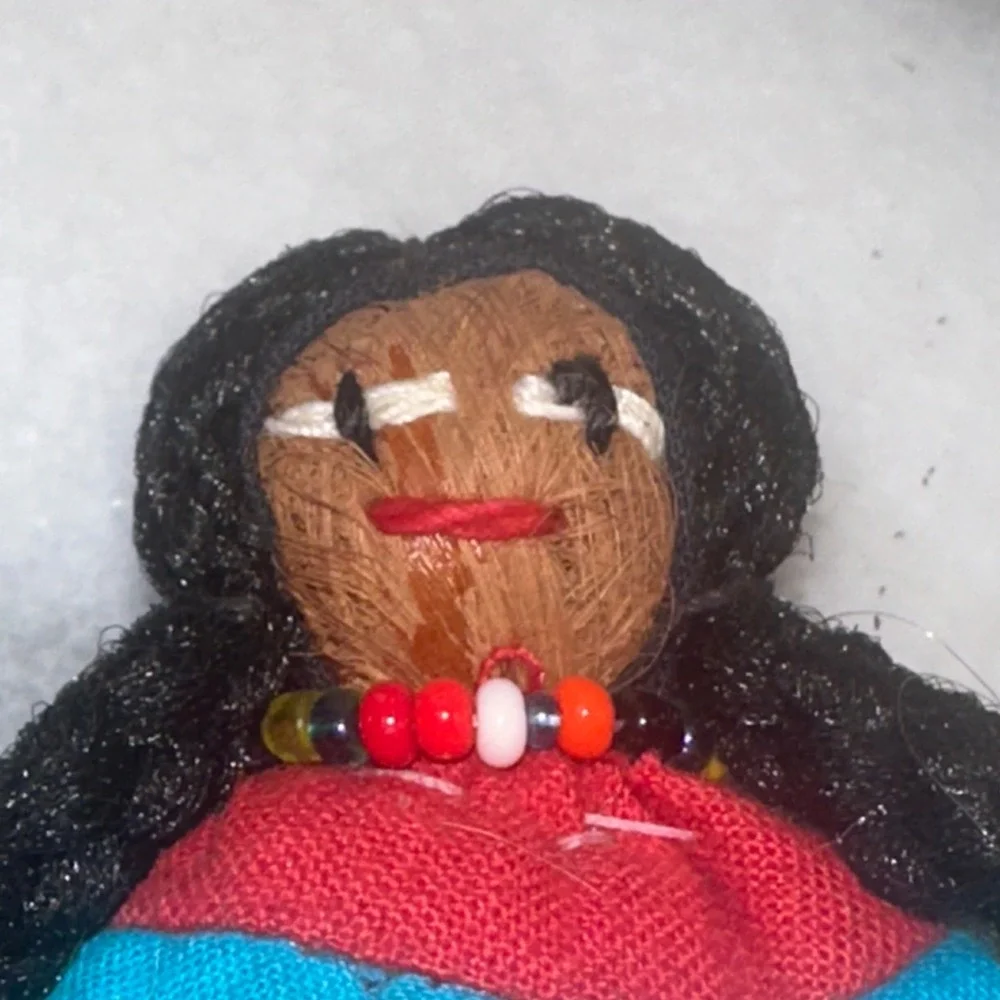 Vintage Seminole 2 Nut Head Dolls Handcrafted Patchwork Native American Folk Art